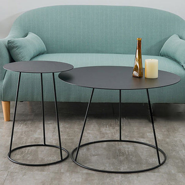 Mid-Century Modern Iron Coffee Table Set Black Finish Round Cocktail Table Clearhalo 'Coffee & Accent Tables' 'Coffee Tables' 'coffee_tables' 'furn' 'furn_coffee_tables' 'Furniture' 'Living Room Furniture' 6322744