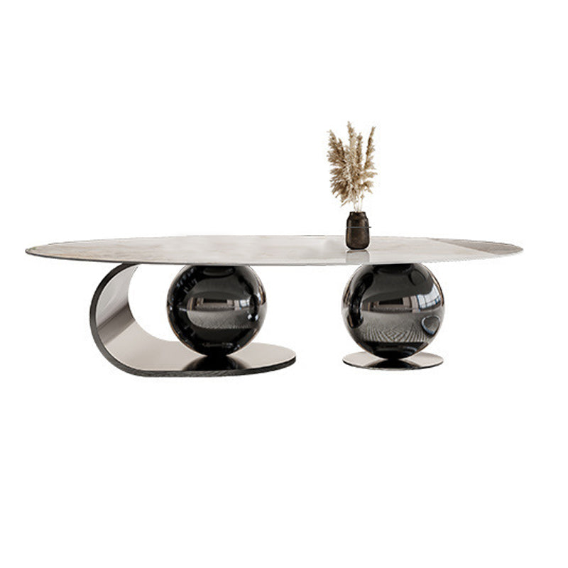 Slate Oval Coffee Table Golden Metal Frame Abstract Cocktail Table, 14.17" High Black Clearhalo 'Coffee & Accent Tables' 'Coffee Tables' 'coffee_tables' 'furn' 'furn_coffee_tables' 'Furniture' 'Living Room Furniture' 6322757