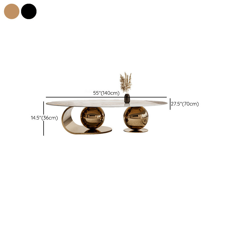 Slate Oval Coffee Table Golden Metal Frame Abstract Cocktail Table, 14.17" High Clearhalo 'Coffee & Accent Tables' 'Coffee Tables' 'coffee_tables' 'furn' 'furn_coffee_tables' 'Furniture' 'Living Room Furniture' 6322764