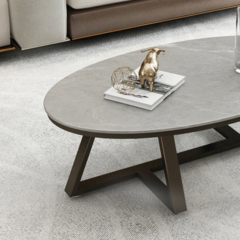 17.7" Tall Iron Cross Legs Cocktail Table Oval Slate Top Coffee Table Clearhalo 'Coffee & Accent Tables' 'Coffee Tables' 'coffee_tables' 'furn' 'furn_coffee_tables' 'Furniture' 'Living Room Furniture' 6322770