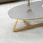 17.7" Tall Iron Cross Legs Cocktail Table Oval Slate Top Coffee Table Clearhalo 'Coffee & Accent Tables' 'Coffee Tables' 'coffee_tables' 'furn' 'furn_coffee_tables' 'Furniture' 'Living Room Furniture' 6322771