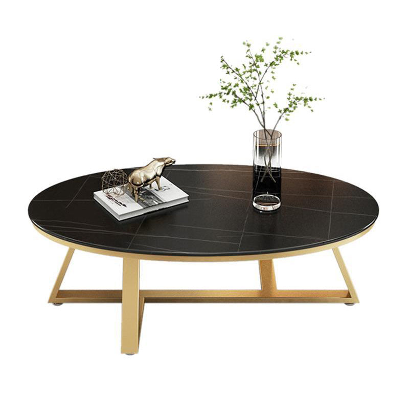 17.7" Tall Iron Cross Legs Cocktail Table Oval Slate Top Coffee Table Clearhalo 'Coffee & Accent Tables' 'Coffee Tables' 'coffee_tables' 'furn' 'furn_coffee_tables' 'Furniture' 'Living Room Furniture' 6322777