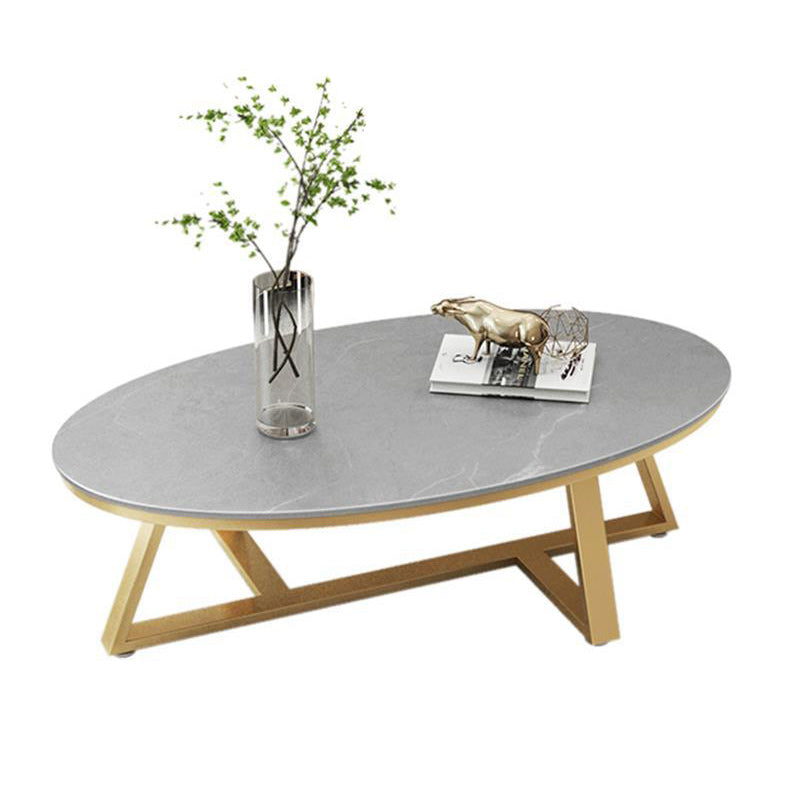 17.7" Tall Iron Cross Legs Cocktail Table Oval Slate Top Coffee Table Clearhalo 'Coffee & Accent Tables' 'Coffee Tables' 'coffee_tables' 'furn' 'furn_coffee_tables' 'Furniture' 'Living Room Furniture' 6322778