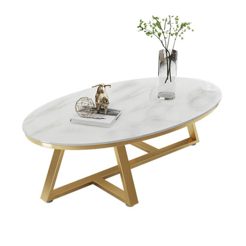 17.7" Tall Iron Cross Legs Cocktail Table Oval Slate Top Coffee Table Clearhalo 'Coffee & Accent Tables' 'Coffee Tables' 'coffee_tables' 'furn' 'furn_coffee_tables' 'Furniture' 'Living Room Furniture' 6322779