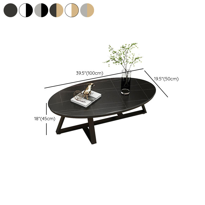 17.7" Tall Iron Cross Legs Cocktail Table Oval Slate Top Coffee Table Clearhalo 'Coffee & Accent Tables' 'Coffee Tables' 'coffee_tables' 'furn' 'furn_coffee_tables' 'Furniture' 'Living Room Furniture' 6322780
