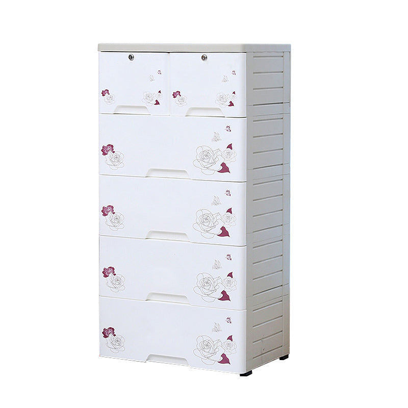 Modern White Cabinet with 6 Drawers Plastic Storage Cabinet for Bedroom