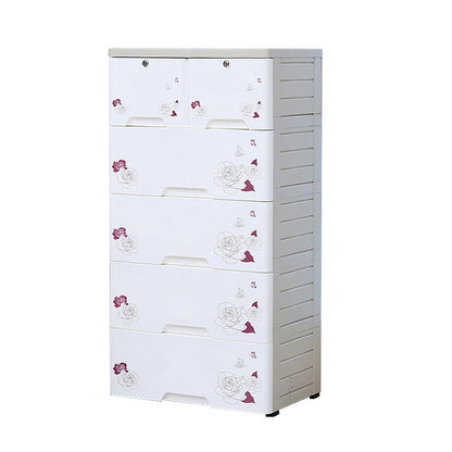 Modern White Cabinet with 6 Drawers Plastic Storage Cabinet for Bedroom