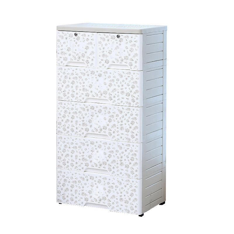 Modern White Cabinet with 6 Drawers Plastic Storage Cabinet for Bedroom