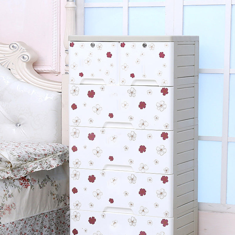 Modern White Cabinet with 6 Drawers Plastic Storage Cabinet for Bedroom