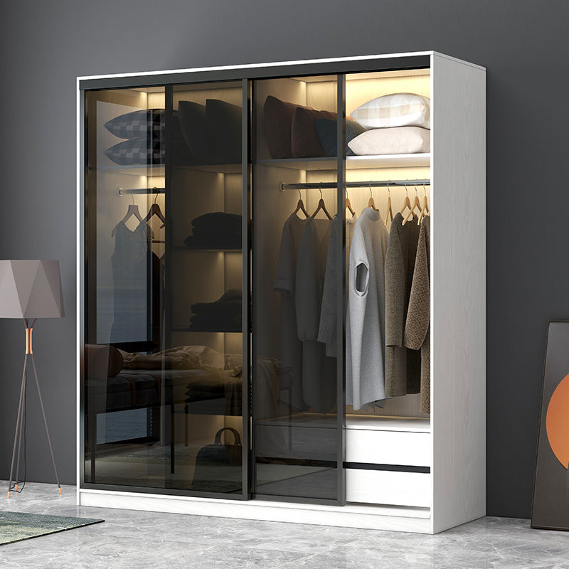 White Wardrobe with Grey Glass Doors Modern Storage Cabinet for Bedroom Clearhalo 'Armoires & Wardrobes' 'armoires_wardrobes' 'Bedroom Furniture' 'furn' 'furn_armoires_wardrobes' 'Furniture' 6323335