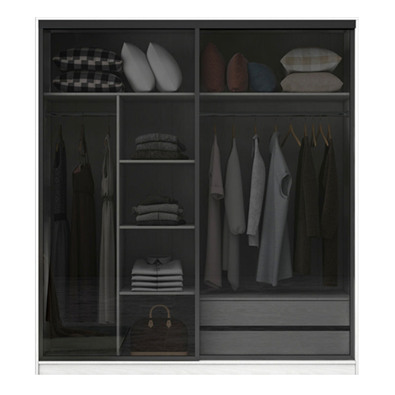 White Wardrobe with Grey Glass Doors Modern Storage Cabinet for Bedroom Armoires & Wardrobes Clearhalo 'Armoires & Wardrobes' 'armoires_wardrobes' 'Bedroom Furniture' 'furn' 'furn_armoires_wardrobes' 'Furniture' 6323336