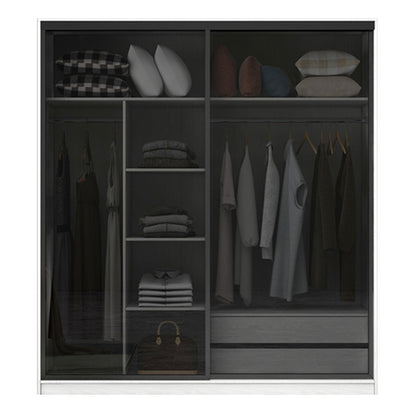 White Wardrobe with Grey Glass Doors Modern Storage Cabinet for Bedroom Armoires & Wardrobes Clearhalo 'Armoires & Wardrobes' 'armoires_wardrobes' 'Bedroom Furniture' 'furn' 'furn_armoires_wardrobes' 'Furniture' 6323336