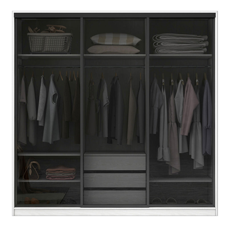 White Wardrobe with Grey Glass Doors Modern Storage Cabinet for Bedroom Armoires & Wardrobes Clearhalo 'Armoires & Wardrobes' 'armoires_wardrobes' 'Bedroom Furniture' 'furn' 'furn_armoires_wardrobes' 'Furniture' 6323337
