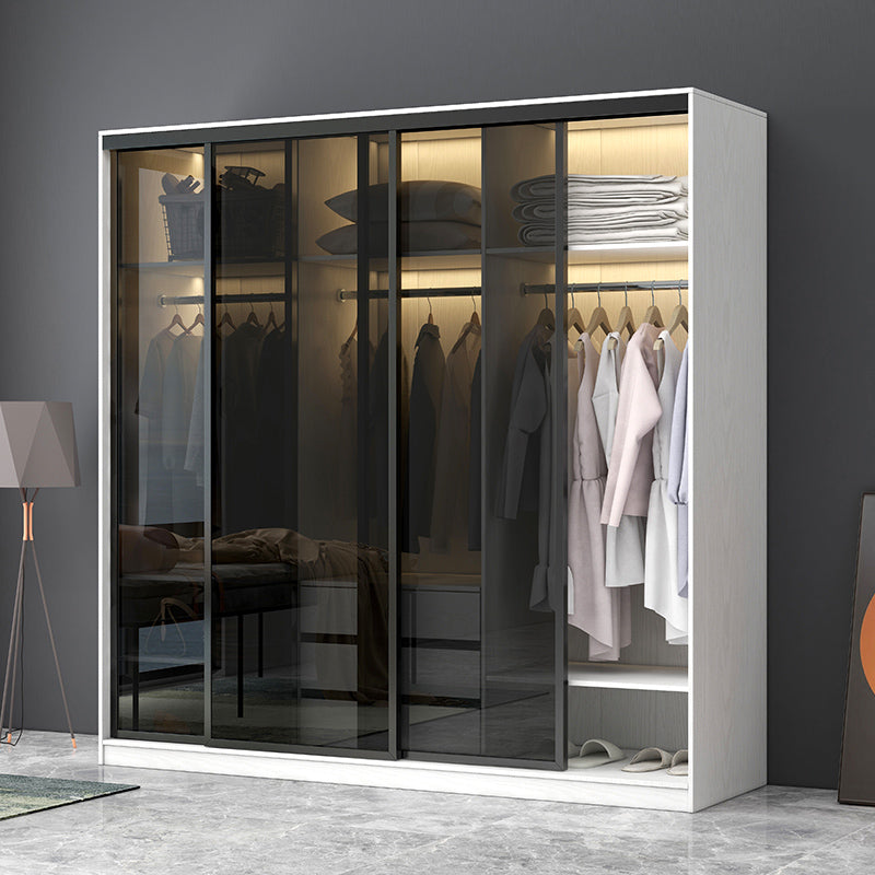 White Wardrobe with Grey Glass Doors Modern Storage Cabinet for Bedroom Clearhalo 'Armoires & Wardrobes' 'armoires_wardrobes' 'Bedroom Furniture' 'furn' 'furn_armoires_wardrobes' 'Furniture' 6323338