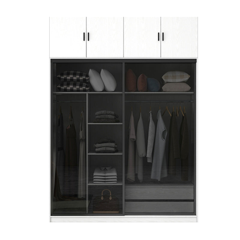 White Wardrobe with Grey Glass Doors Modern Storage Cabinet for Bedroom Armories & Top Cabinet Clearhalo 'Armoires & Wardrobes' 'armoires_wardrobes' 'Bedroom Furniture' 'furn' 'furn_armoires_wardrobes' 'Furniture' 6323339