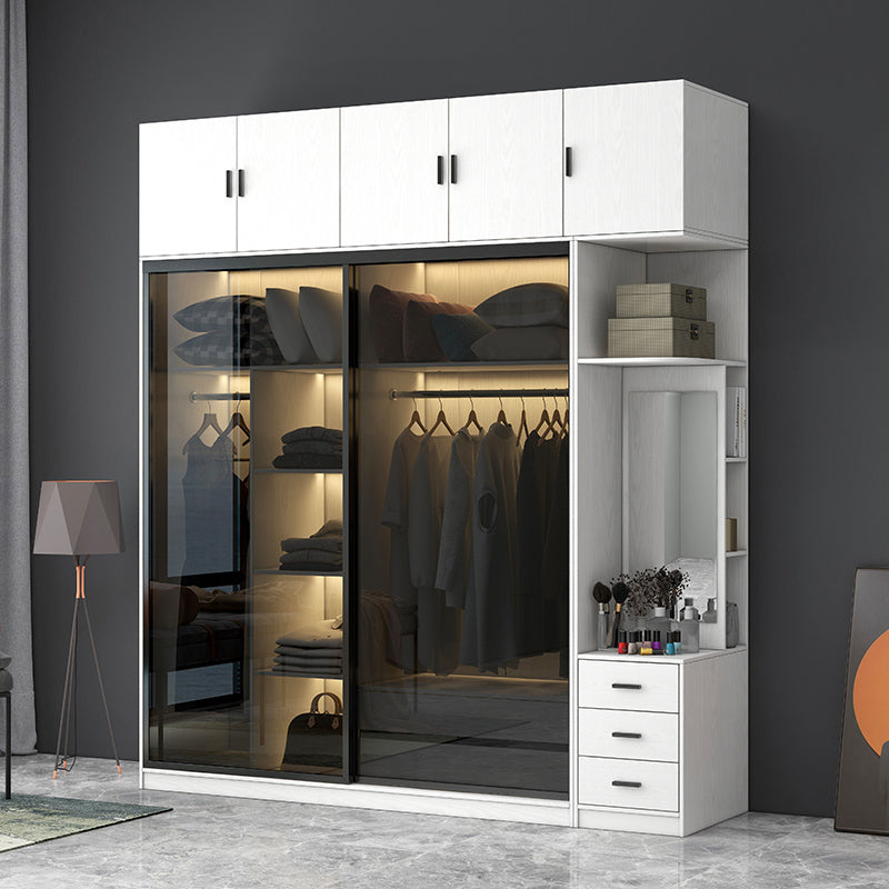 White Wardrobe with Grey Glass Doors Modern Storage Cabinet for Bedroom Clearhalo 'Armoires & Wardrobes' 'armoires_wardrobes' 'Bedroom Furniture' 'furn' 'furn_armoires_wardrobes' 'Furniture' 6323341