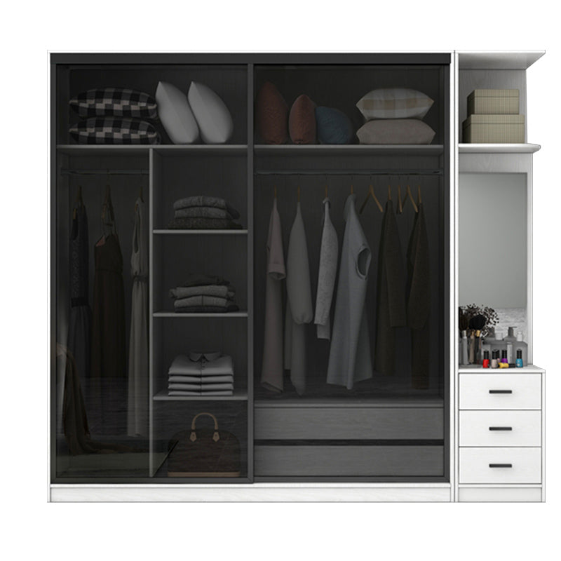 White Wardrobe with Grey Glass Doors Modern Storage Cabinet for Bedroom 47"L x 24"W x 79"H Armoires & Sideboard Clearhalo 'Armoires & Wardrobes' 'armoires_wardrobes' 'Bedroom Furniture' 'furn' 'furn_armoires_wardrobes' 'Furniture' 6323342