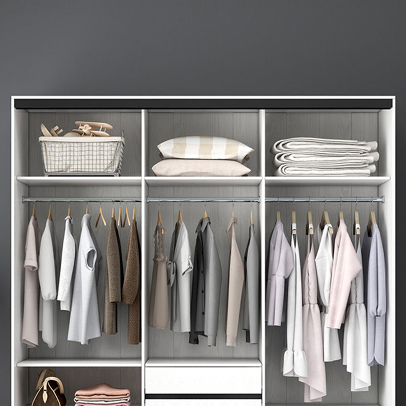 White Wardrobe with Grey Glass Doors Modern Storage Cabinet for Bedroom Clearhalo 'Armoires & Wardrobes' 'armoires_wardrobes' 'Bedroom Furniture' 'furn' 'furn_armoires_wardrobes' 'Furniture' 6323345