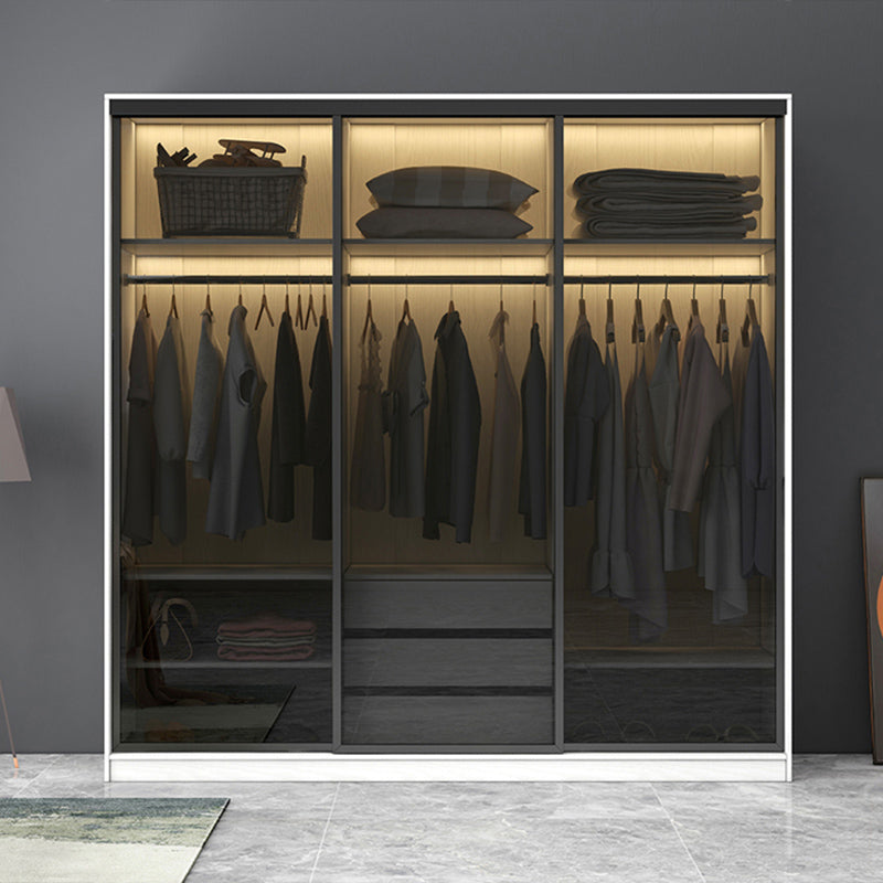 White Wardrobe with Grey Glass Doors Modern Storage Cabinet for Bedroom Clearhalo 'Armoires & Wardrobes' 'armoires_wardrobes' 'Bedroom Furniture' 'furn' 'furn_armoires_wardrobes' 'Furniture' 6323347