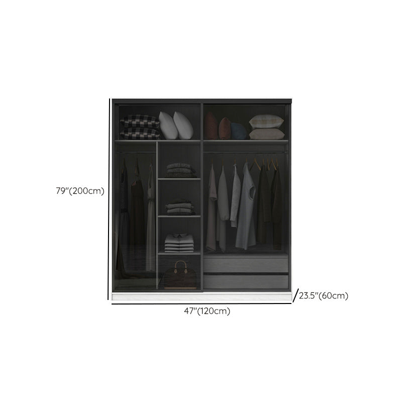 White Wardrobe with Grey Glass Doors Modern Storage Cabinet for Bedroom Clearhalo 'Armoires & Wardrobes' 'armoires_wardrobes' 'Bedroom Furniture' 'furn' 'furn_armoires_wardrobes' 'Furniture' 6323348