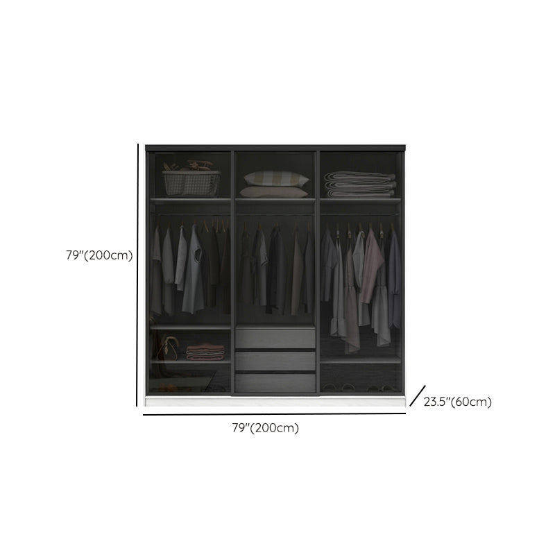 White Wardrobe with Grey Glass Doors Modern Storage Cabinet for Bedroom Clearhalo 'Armoires & Wardrobes' 'armoires_wardrobes' 'Bedroom Furniture' 'furn' 'furn_armoires_wardrobes' 'Furniture' 6323352