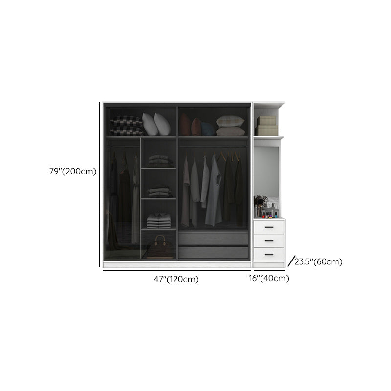 White Wardrobe with Grey Glass Doors Modern Storage Cabinet for Bedroom Clearhalo 'Armoires & Wardrobes' 'armoires_wardrobes' 'Bedroom Furniture' 'furn' 'furn_armoires_wardrobes' 'Furniture' 6323353