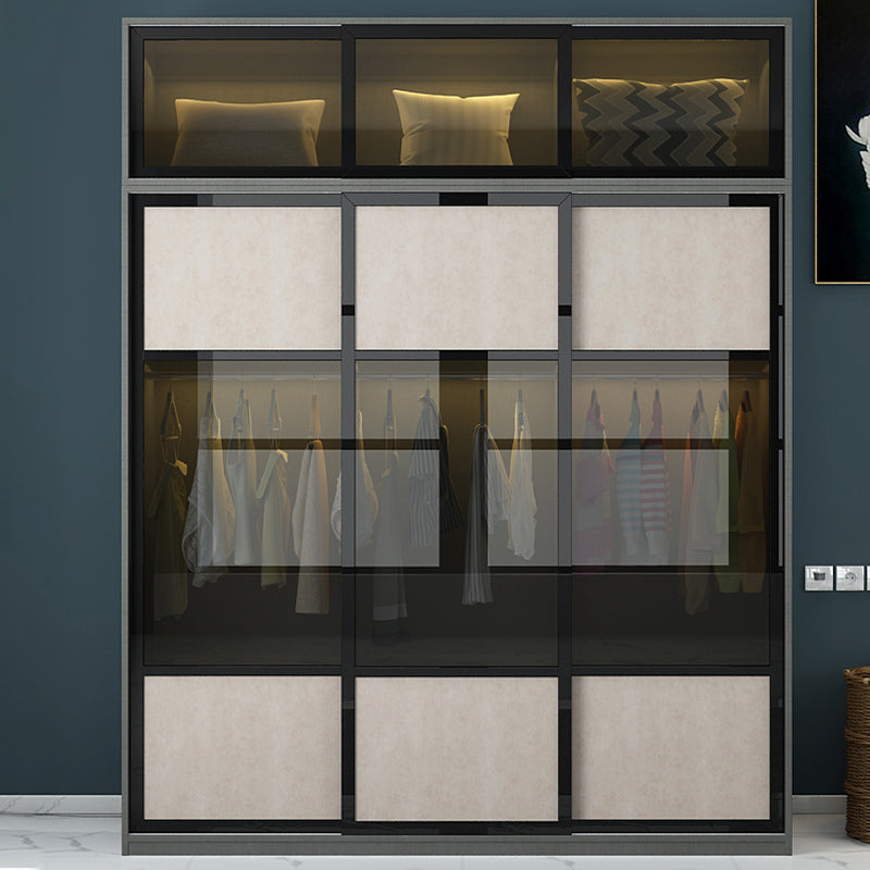 Engineered Wood Storage Cabinet with Glass Doors Contemporary Cabinet with Sliding Doors