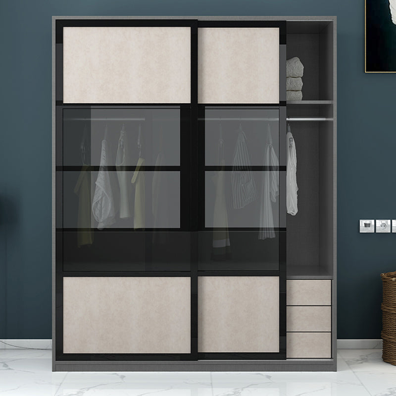 Engineered Wood Storage Cabinet with Glass Doors Contemporary Cabinet with Sliding Doors
