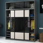 Engineered Wood Storage Cabinet with Glass Doors Contemporary Cabinet with Sliding Doors