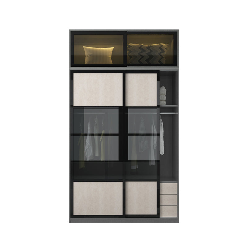 Engineered Wood Storage Cabinet with Glass Doors Contemporary Cabinet with Sliding Doors