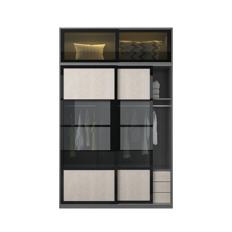 Engineered Wood Storage Cabinet with Glass Doors Contemporary Cabinet with Sliding Doors