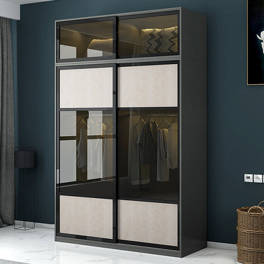 Engineered Wood Storage Cabinet with Glass Doors Contemporary Cabinet with Sliding Doors