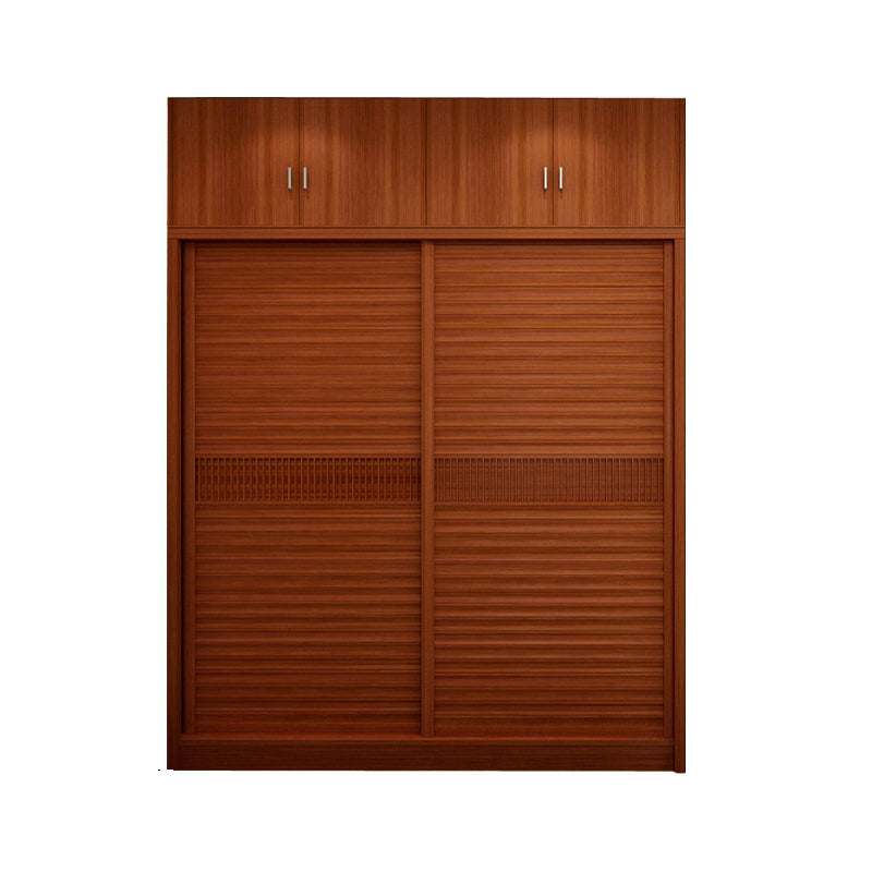 Brown Engineered Wood Wardrobe with Sliding Doors Modern Cabinet for Bedroom 47"L x 24"W x 83"H Armories & Top Cabinet Clearhalo 'Armoires & Wardrobes' 'armoires_wardrobes' 'Bedroom Furniture' 'furn' 'furn_armoires_wardrobes' 'Furniture' 6323480