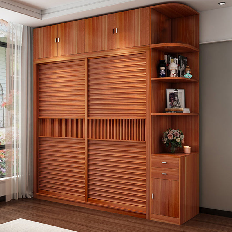 Brown Engineered Wood Wardrobe with Sliding Doors Modern Cabinet for Bedroom Clearhalo 'Armoires & Wardrobes' 'armoires_wardrobes' 'Bedroom Furniture' 'furn' 'furn_armoires_wardrobes' 'Furniture' 6323481