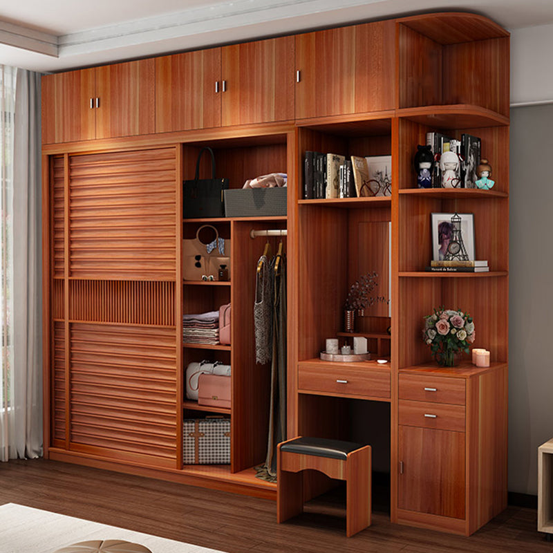 Brown Engineered Wood Wardrobe with Sliding Doors Modern Cabinet for Bedroom Clearhalo 'Armoires & Wardrobes' 'armoires_wardrobes' 'Bedroom Furniture' 'furn' 'furn_armoires_wardrobes' 'Furniture' 6323491