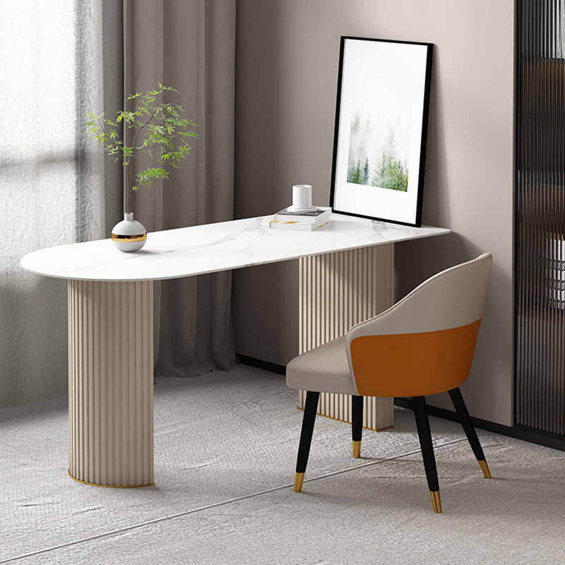 Glam Beige Office Desk 23.6" Wide Stone and Metal Writing Desk 70.9"L x 23.6"W x 29.5"H Clearhalo 'furn' 'furn_office_desk' 'Furniture' 'Office Desks' 'Office Furniture' 'office_desk' 6326249