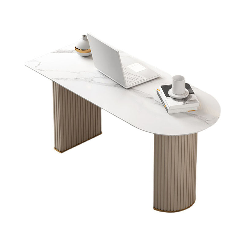 Glam Beige Office Desk 23.6" Wide Stone and Metal Writing Desk Clearhalo 'furn' 'furn_office_desk' 'Furniture' 'Office Desks' 'Office Furniture' 'office_desk' 6326250