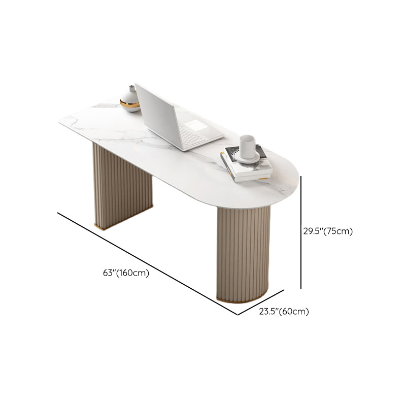 Glam Beige Office Desk 23.6" Wide Stone and Metal Writing Desk Clearhalo 'furn' 'furn_office_desk' 'Furniture' 'Office Desks' 'Office Furniture' 'office_desk' 6326257