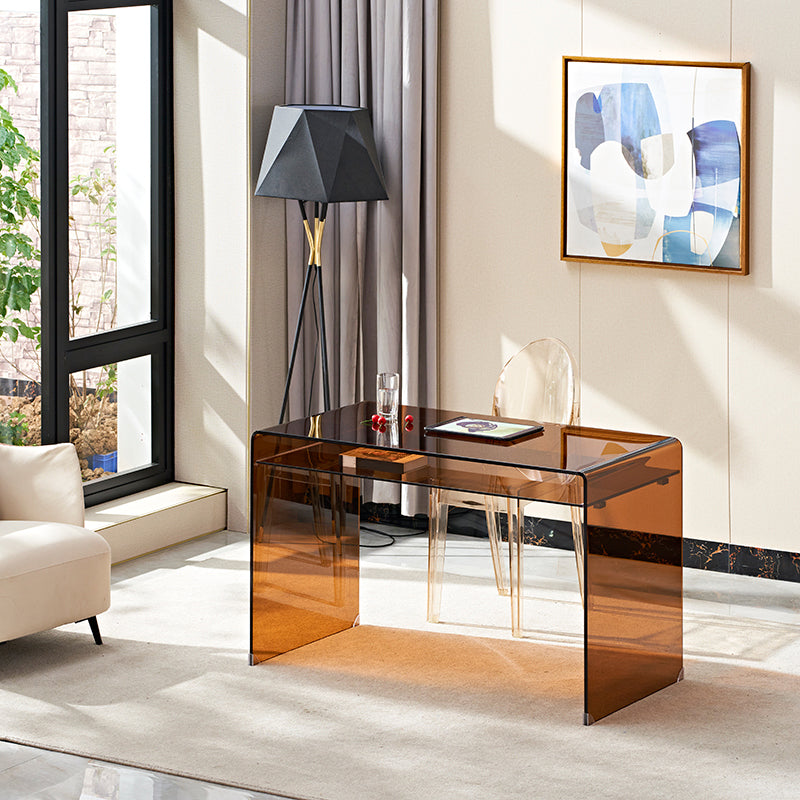29 "H Bureau d'écriture contemporain Bureau de bureau brun en verre rectangulaire
