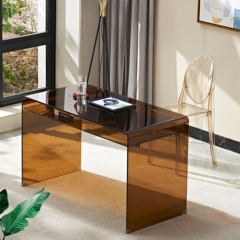 29 "H Bureau d'écriture contemporain Bureau de bureau brun en verre rectangulaire