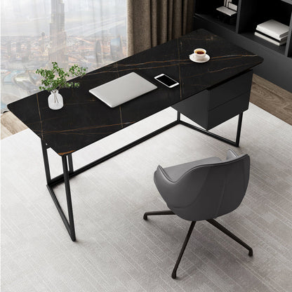 23" Wide Industrial Writing Desk Rectangular 2-Drawer Office Desk Black Gold Clearhalo 'furn' 'furn_office_desk' 'Furniture' 'Office Desks' 'Office Furniture' 'office_desk' 6326617