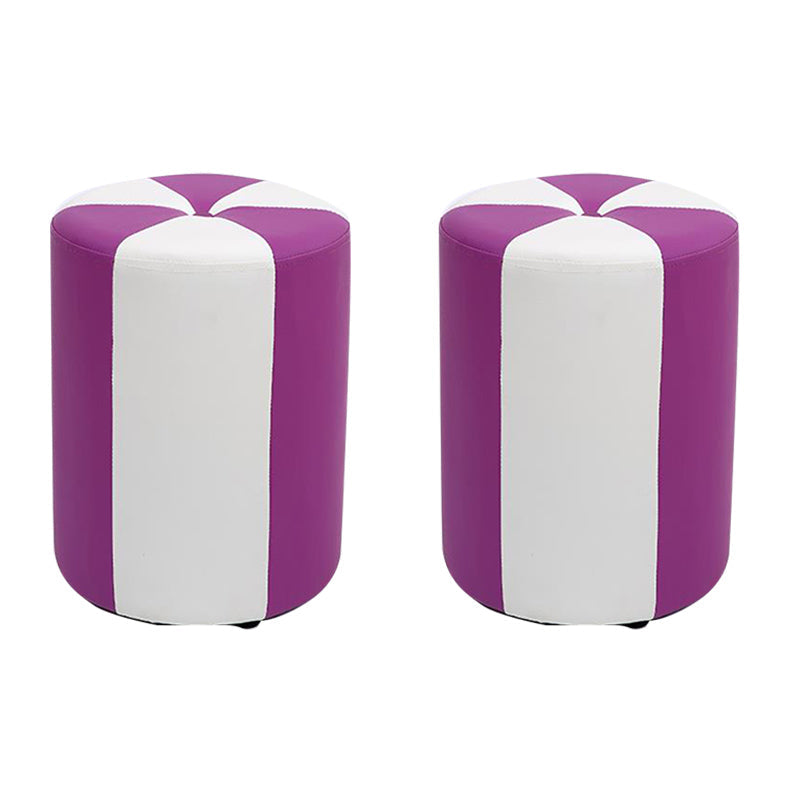 Modern Ottoman Faux Leather Upholstered Stripe Printed Cylinder Shape Ottoman 12.2"L x 12.2"W x 15.7"H Violet 2 Piece Set Clearhalo 'furn' 'furn_ottomans_poufs' 'Furniture' 'Living Room Furniture' 'Ottomans & Poufs' 'ottomans_poufs' 6327130