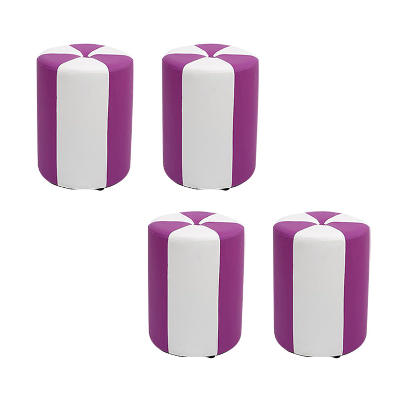 Modern Ottoman Faux Leather Upholstered Stripe Printed Cylinder Shape Ottoman 12.2"L x 12.2"W x 15.7"H Violet 4 Piece Set Clearhalo 'furn' 'furn_ottomans_poufs' 'Furniture' 'Living Room Furniture' 'Ottomans & Poufs' 'ottomans_poufs' 6327131