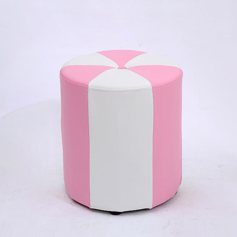 Modern Ottoman Faux Leather Upholstered Stripe Printed Cylinder Shape Ottoman 12"L x 12"W x 14"H Pink 1 Piece Clearhalo 'furn' 'furn_ottomans_poufs' 'Furniture' 'Living Room Furniture' 'Ottomans & Poufs' 'ottomans_poufs' 6327132