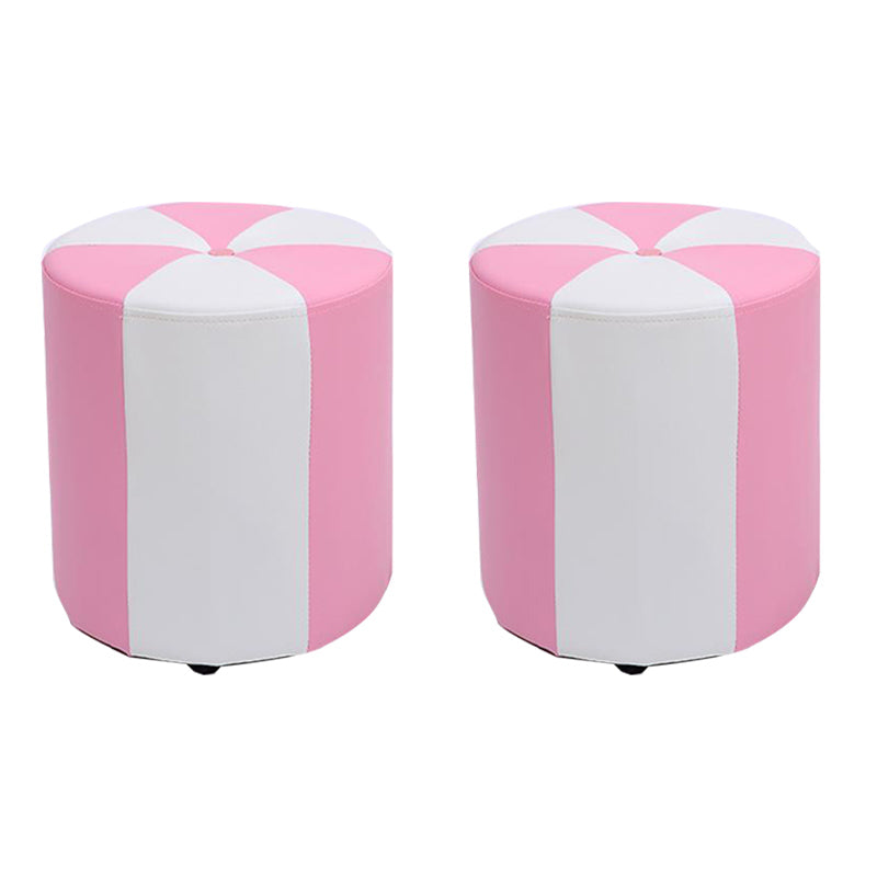 Modern Ottoman Faux Leather Upholstered Stripe Printed Cylinder Shape Ottoman 12"L x 12"W x 14"H Pink 2 Piece Set Clearhalo 'furn' 'furn_ottomans_poufs' 'Furniture' 'Living Room Furniture' 'Ottomans & Poufs' 'ottomans_poufs' 6327133