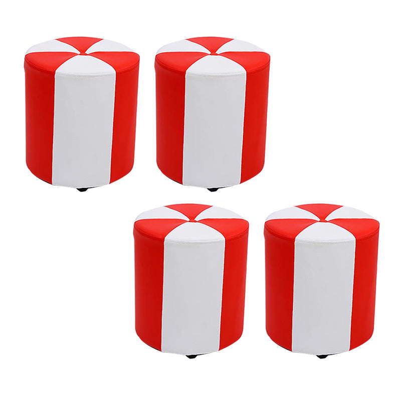 Modern Ottoman Faux Leather Upholstered Stripe Printed Cylinder Shape Ottoman 12"L x 12"W x 14"H Red 4 Piece Set Clearhalo 'furn' 'furn_ottomans_poufs' 'Furniture' 'Living Room Furniture' 'Ottomans & Poufs' 'ottomans_poufs' 6327146