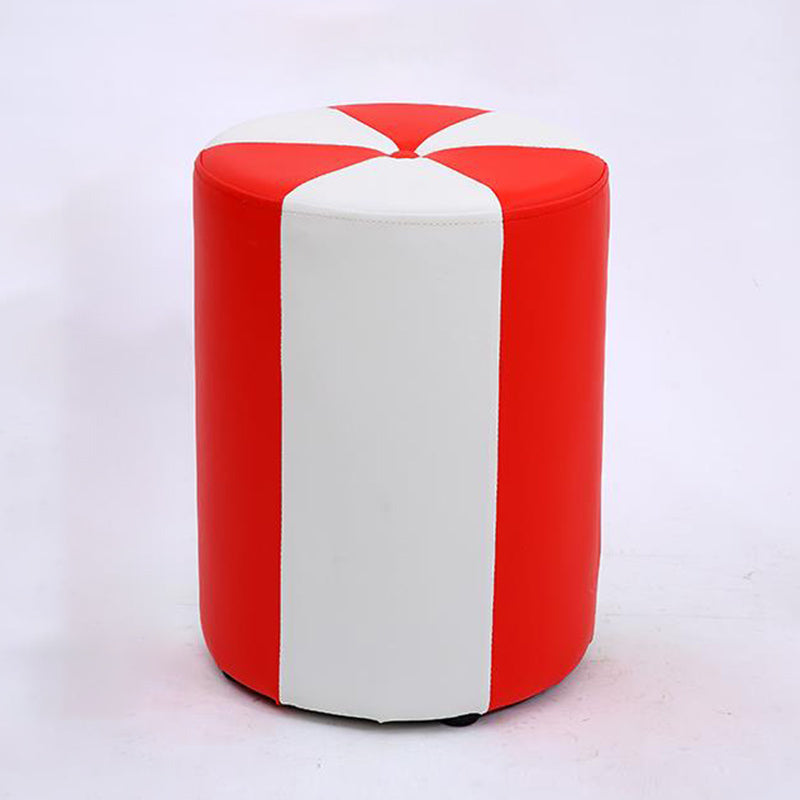 Modern Ottoman Faux Leather Upholstered Stripe Printed Cylinder Shape Ottoman 12.2"L x 12.2"W x 15.7"H Red 1 Piece Clearhalo 'furn' 'furn_ottomans_poufs' 'Furniture' 'Living Room Furniture' 'Ottomans & Poufs' 'ottomans_poufs' 6327147