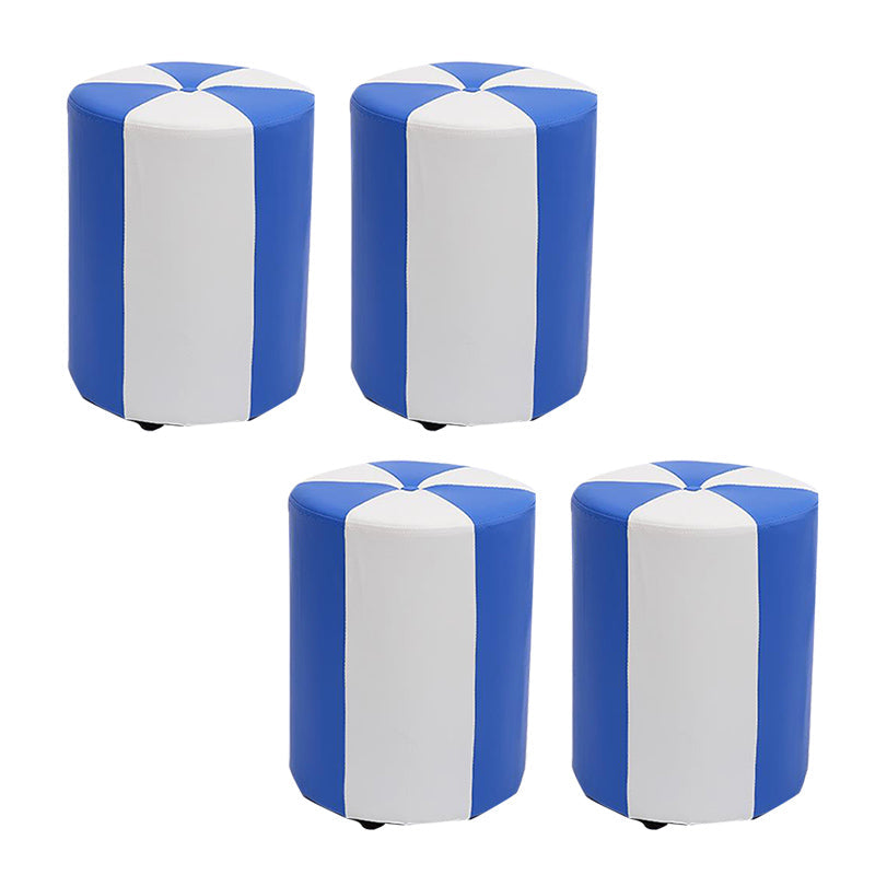 Modern Ottoman Faux Leather Upholstered Stripe Printed Cylinder Shape Ottoman 12.2"L x 12.2"W x 15.7"H Blue 4 Piece Set Clearhalo 'furn' 'furn_ottomans_poufs' 'Furniture' 'Living Room Furniture' 'Ottomans & Poufs' 'ottomans_poufs' 6327161