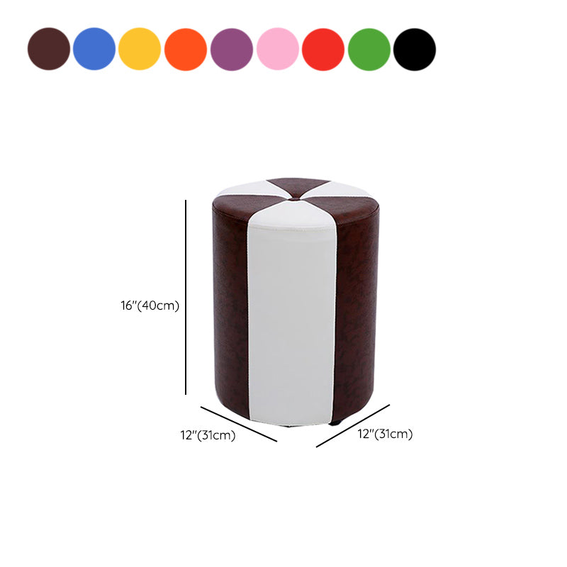 Modern Ottoman Faux Leather Upholstered Stripe Printed Cylinder Shape Ottoman Clearhalo 'furn' 'furn_ottomans_poufs' 'Furniture' 'Living Room Furniture' 'Ottomans & Poufs' 'ottomans_poufs' 6327169