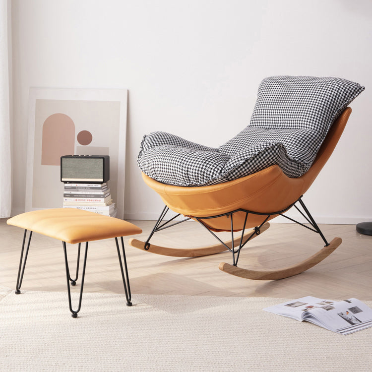 Moderne rocker gestoffeerde knop-knoop met donkere benen wingback rocker stoel